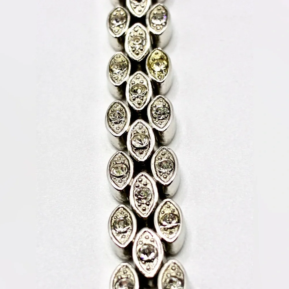 Vintage 3 Tier Marcasite & Cubic Zirconia Tennis Bracelet 7.5” Inches